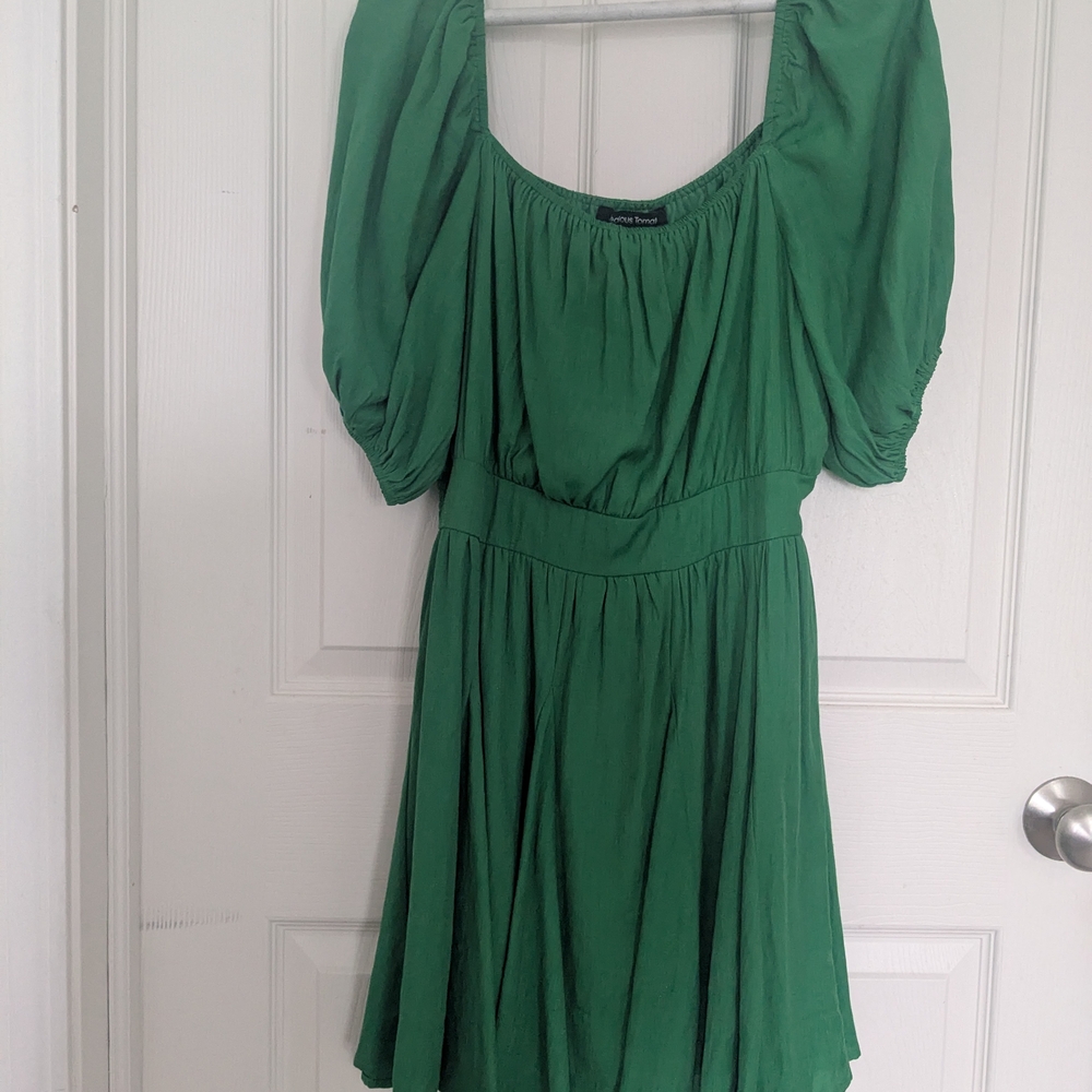 Jealous Tomato Green Ruched Puff Sleeve Mini Dress